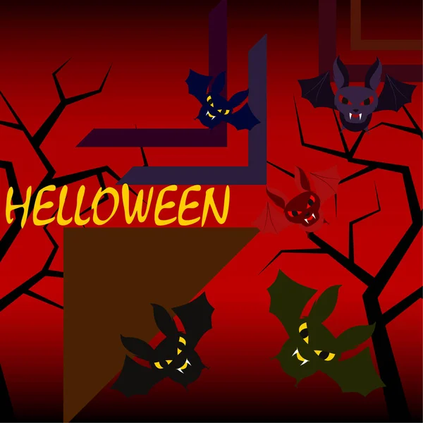 Murciélagos Halloween Sobre Fondo Rojo Cartel Halloween Ilustración Vectorial — Archivo Imágenes Vectoriales