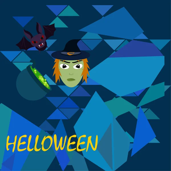 Strega Halloween Pipistrello Pot Vector Background — Vettoriale Stock