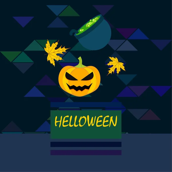 Tök Halloween Ősszel Lehullott Levelek Boszorkány Üstben Vektor Háttér — Stock Vector