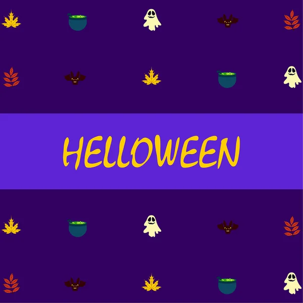 Halloween Outono Fundo Com Folhas Caldeirões Morcegos Fantasmas Vetor Fundo — Vetor de Stock