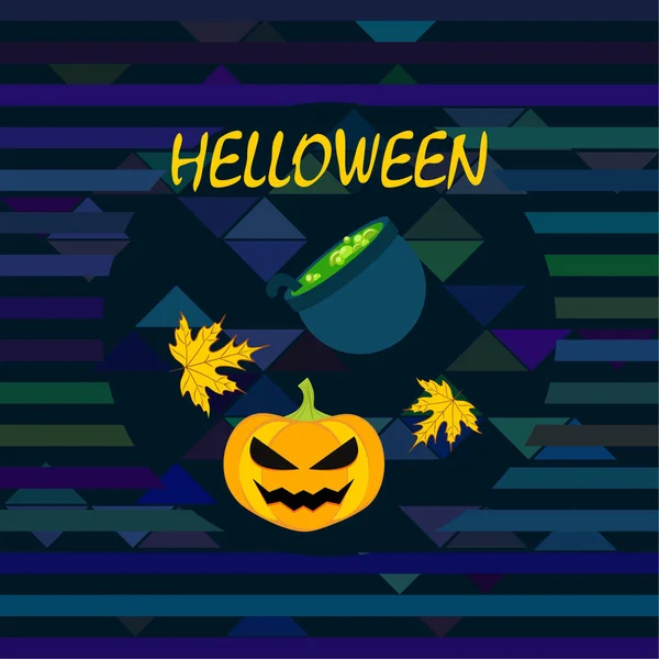 Halloween Herfst Pompoen Gevallen Bladeren Heks Ketel Vector Achtergrond — Stockvector