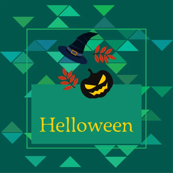 Halloween Autumn Pumpkin Fallen Leaves Hat Vector Background — Stock Vector