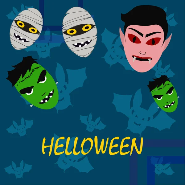 Halloween Blauer Hintergrund Mit Monstern Vektorillustration — Stockvektor
