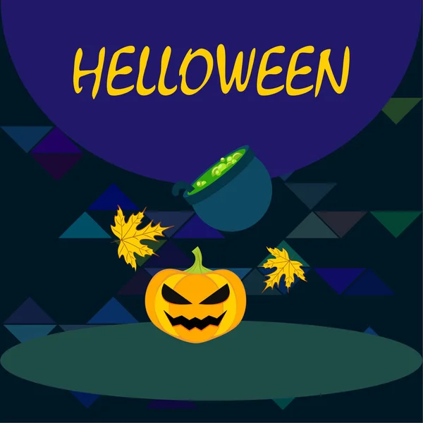 Halloween Herfst Pompoen Gevallen Bladeren Heks Ketel Vector Achtergrond — Stockvector