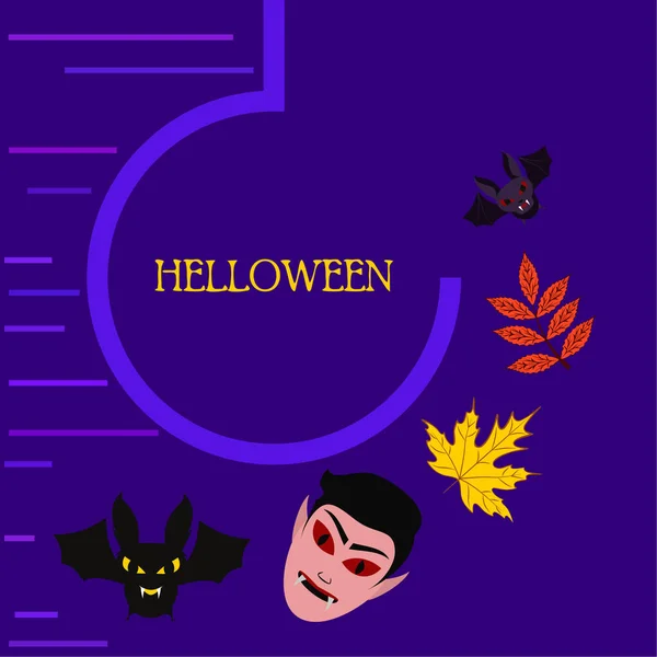 Hojas Otoño Halloween Máscara Drácula Murciélagos Vector Ilustración — Vector de stock