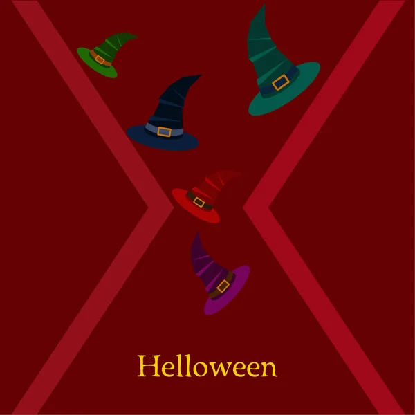 Halloween Fundo Com Chapéus Bruxa Fundo Vermelho —  Vetores de Stock