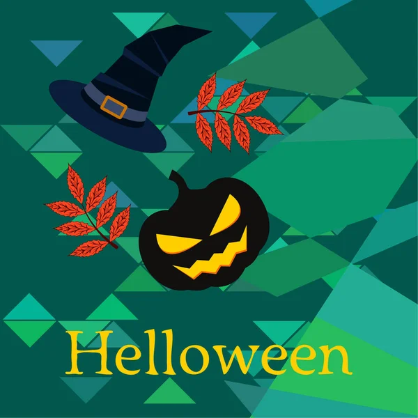 Halloween Calabaza Otoño Hojas Caídas Sombrero Vector Fondo — Vector de stock