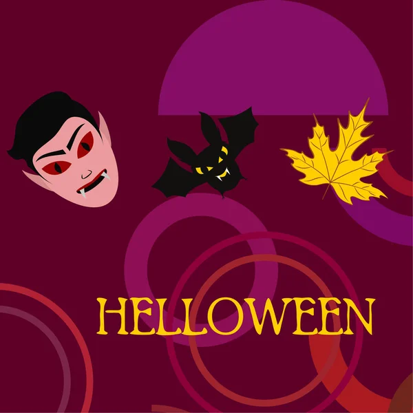 Halloween Automne Feuille Automne Masque Dracula Chauve Souris Illustration Vectorielle — Image vectorielle