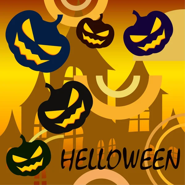 Fondo Halloween Con Casa Calabazas Ilustración Vectorial — Vector de stock