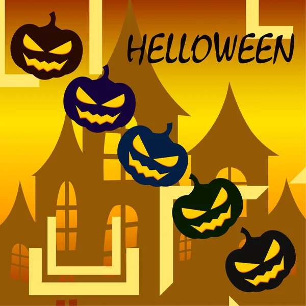 Fondo Halloween Con Casa Calabazas Ilustración Vectorial — Vector de stock