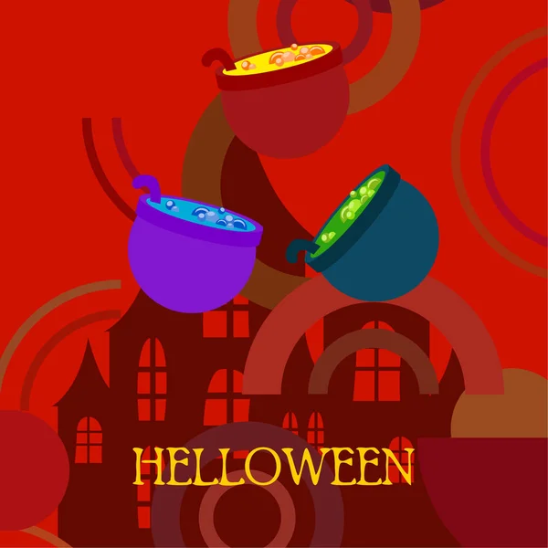 Pots Avec Potion Fond Vectoriel Halloween — Image vectorielle