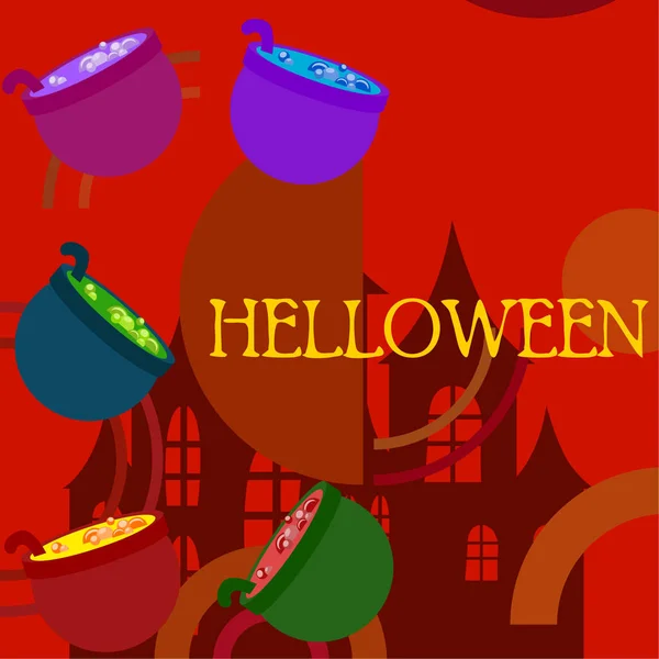 Pots Halloween Avec Fond Vectoriel Nuit Potion — Image vectorielle