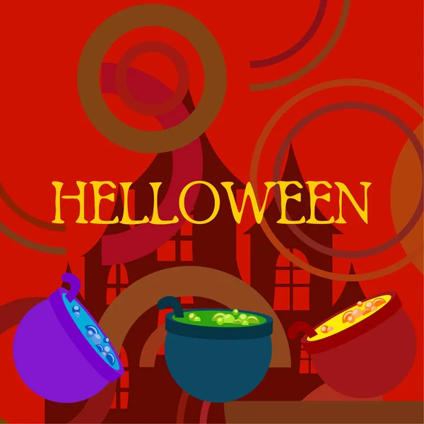 Pots Potion Halloween Vector Background — Stock Vector