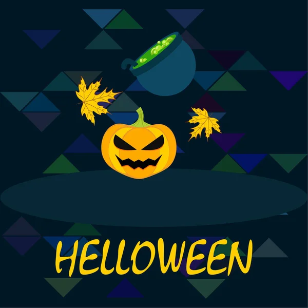 Halloween Herfst Pompoen Gevallen Bladeren Heks Ketel Vector Achtergrond — Stockvector