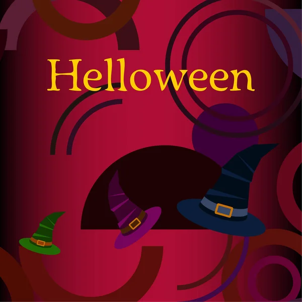 Halloween Fond Avec Chapeaux Sorcière Sur Fond Rouge — Image vectorielle