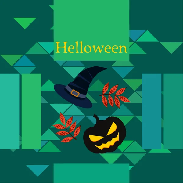ハロウィンかぼちゃと落ちた紅葉 帽子のベクトルの背景 — ストックベクタ