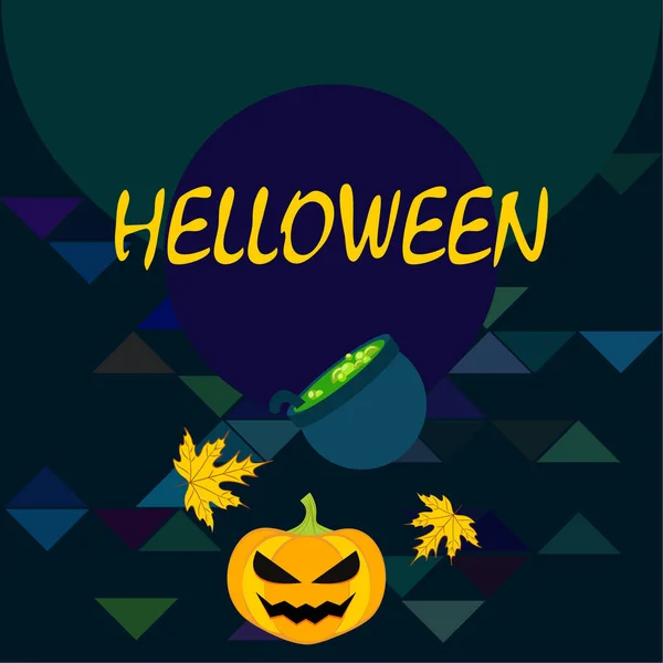 Tök Halloween Ősszel Lehullott Levelek Boszorkány Üstben Vektor Háttér — Stock Vector