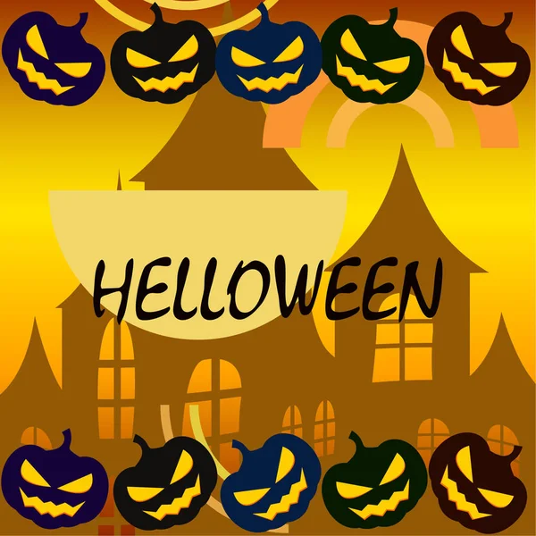 Fondo Halloween Con Casa Calabazas Ilustración Vectorial — Vector de stock