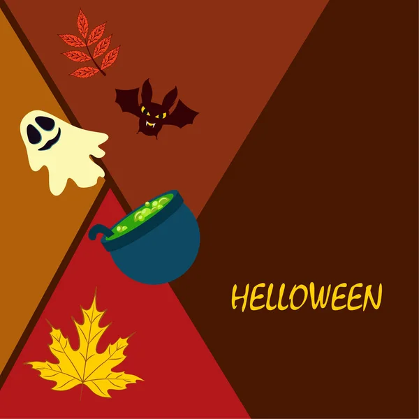 Halloween Podzimní Spadané Listí Kotel Bat Ghost Vektorové Pozadí — Stockový vektor