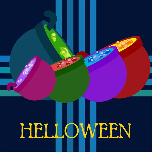 Halloween Töpfe Mit Trank Nacht Vektor Hintergrund — Stockvektor