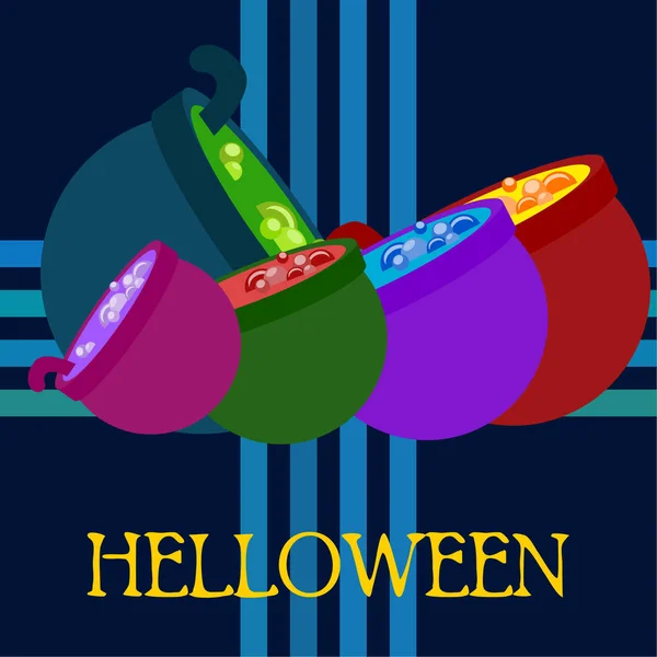 Macetas Halloween Con Fondo Vector Noche Poción — Vector de stock