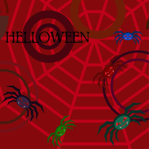 Ilustração Halloween Fundo Vetorial Com Aranhas —  Vetores de Stock