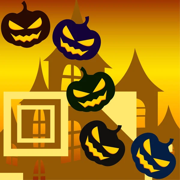 Halloween Hintergrund Mit Haus Und Kürbissen Vektorillustration — Stockvektor