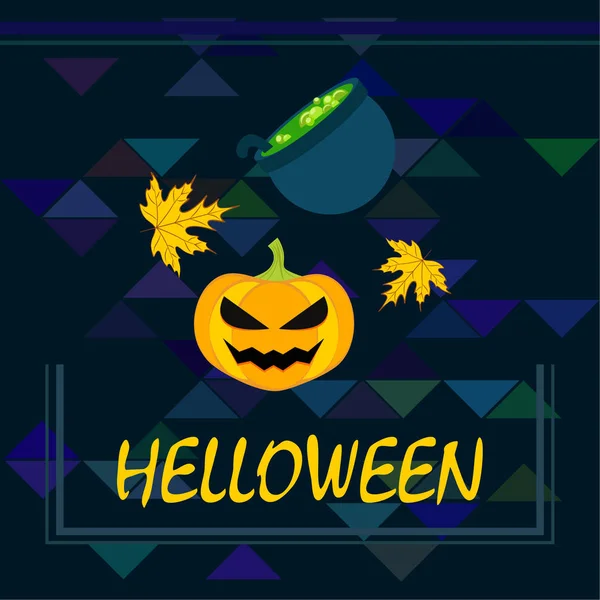 Halloween Autumn Pumpkin Fallen Leaves Witch Cauldron Vector Background — Stock Vector