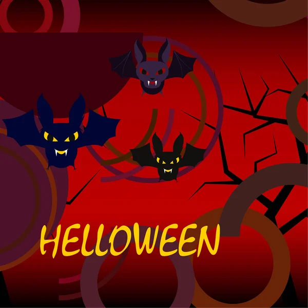 Halloween Vleermuizen Rode Achtergrond Halloween Poster Vectorillustratie — Stockvector