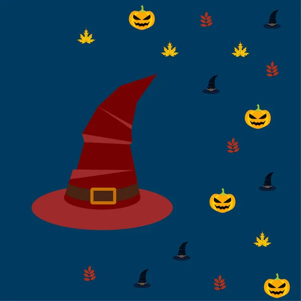 Fondo Otoño Halloween Con Calabazas Hojas Caídas Sombreros — Archivo Imágenes Vectoriales