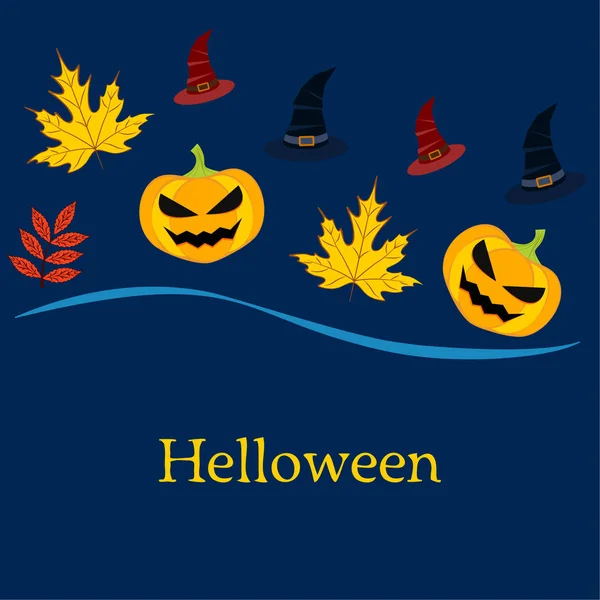 Podzimní Dýně Halloween Spadané Listí Klobouky Vektorové Pozadí — Stockový vektor