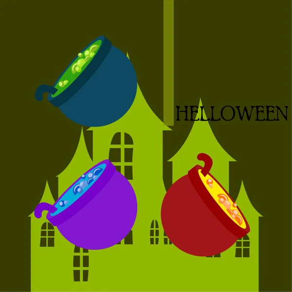 Ollas Con Poción Fondo Vector Halloween — Vector de stock