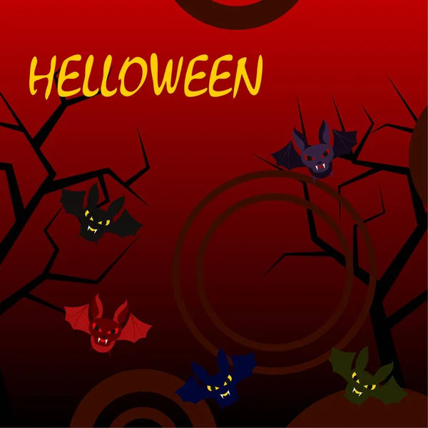 Morcegos Halloween Fundo Vermelho Cartaz Halloween Ilustração Vetorial —  Vetores de Stock