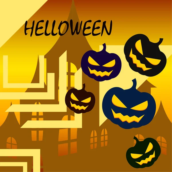 Fondo Halloween Con Casa Calabazas Ilustración Vectorial — Archivo Imágenes Vectoriales
