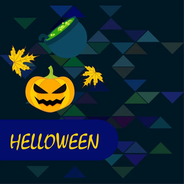 Halloween Herfst Pompoen Gevallen Bladeren Heks Ketel Vector Achtergrond — Stockvector