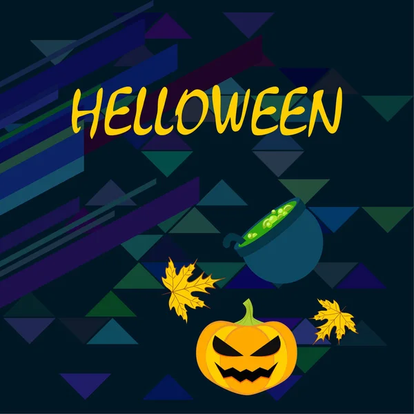 Halloween Herfst Pompoen Gevallen Bladeren Heks Ketel Vector Achtergrond — Stockvector