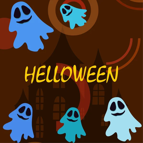 Halloween Illustration Med Spöken Vector Bakgrund — Stock vektor