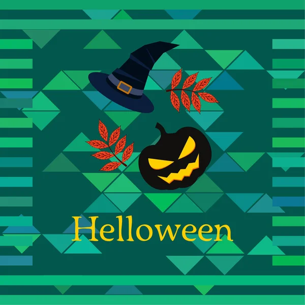 Halloween Calabaza Otoño Hojas Caídas Sombrero Vector Fondo — Vector de stock