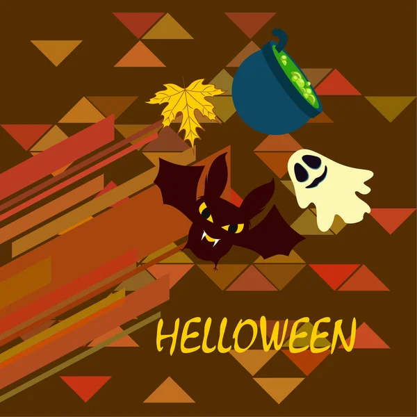 Halloween Herbst Hintergrund Mit Blatt Hexenkessel Fledermaus Geistervektor Hintergrund — Stockvektor