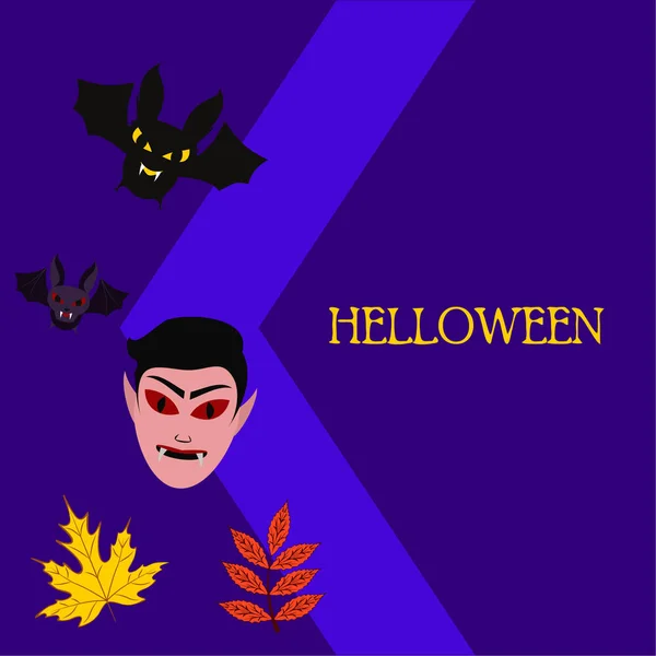 Halloween Autumn Leaves Mask Dracula Bats Vector — стоковый вектор