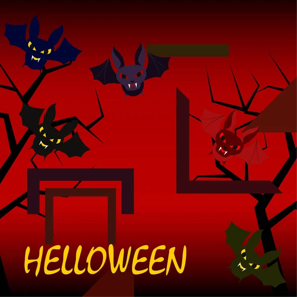 Murciélagos Halloween Sobre Fondo Rojo Cartel Halloween Ilustración Vectorial — Vector de stock