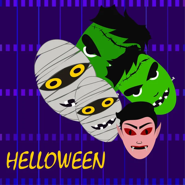 Příšery Halloween Vektorové Ilustrace Karta — Stockový vektor