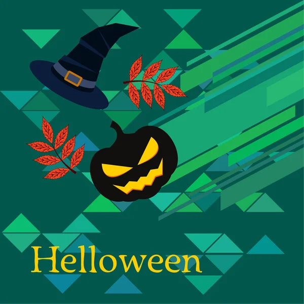 Halloween Calabaza Otoño Hojas Caídas Sombrero Vector Fondo — Vector de stock