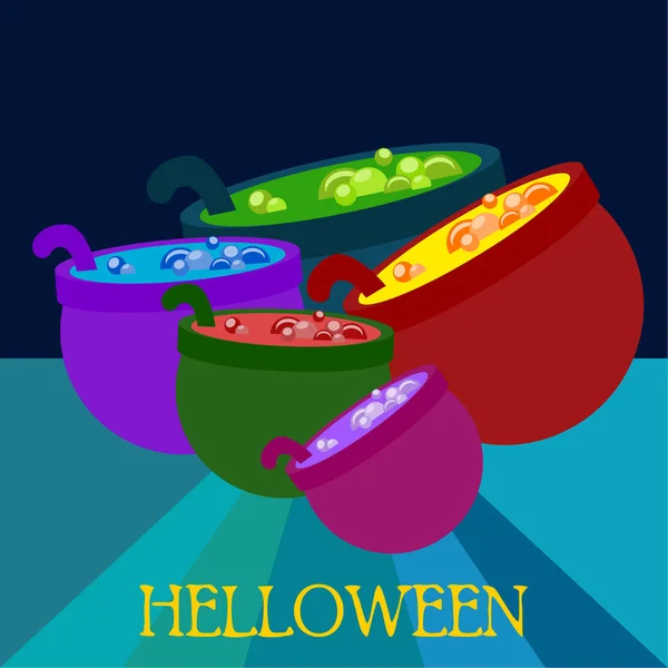 Halloween Pots Potion Vector Background — Stock Vector