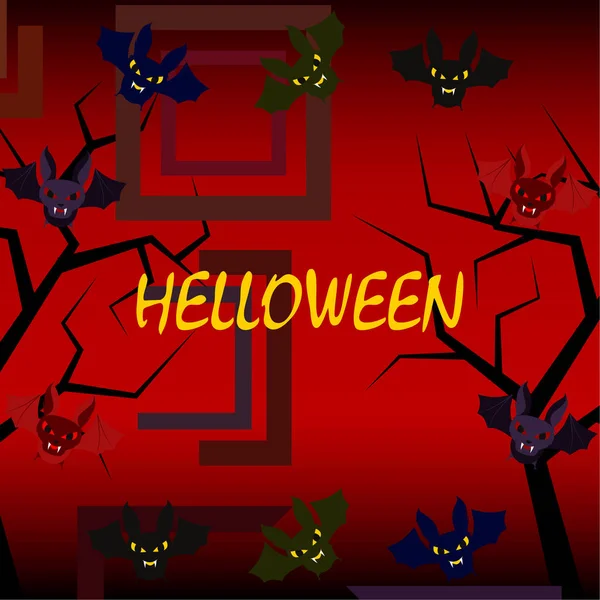 Morcegos Halloween Fundo Vermelho Cartaz Halloween Ilustração Vetorial — Vetor de Stock