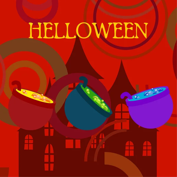 Ollas Con Poción Fondo Vector Halloween — Vector de stock