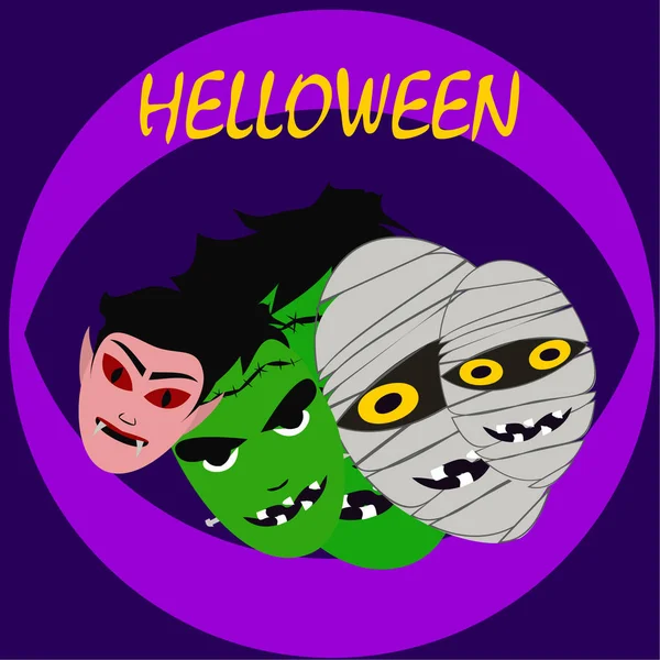 Halloween Monsters Vectorillustratie Kaart — Stockvector