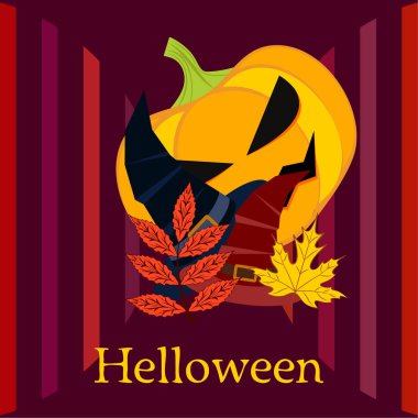 Cadılar Bayramı sonbahar kabak, düşen yapraklar, jant kapağı arka plan vektör