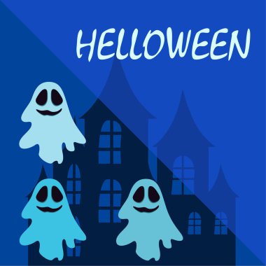 Hayaletlerle cadılar bayramı arkaplanı, vektör illüstrasyonu 