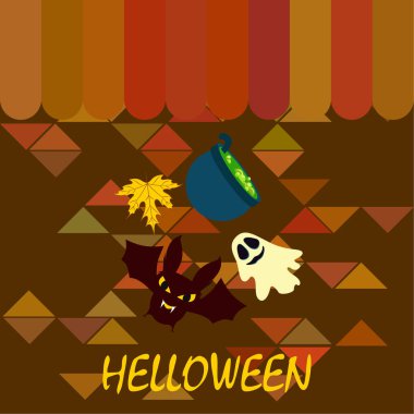Cadılar Bayramı sonbahar arka plan yaprak, kazan, yarasa, hayalet vektör arka plan ile